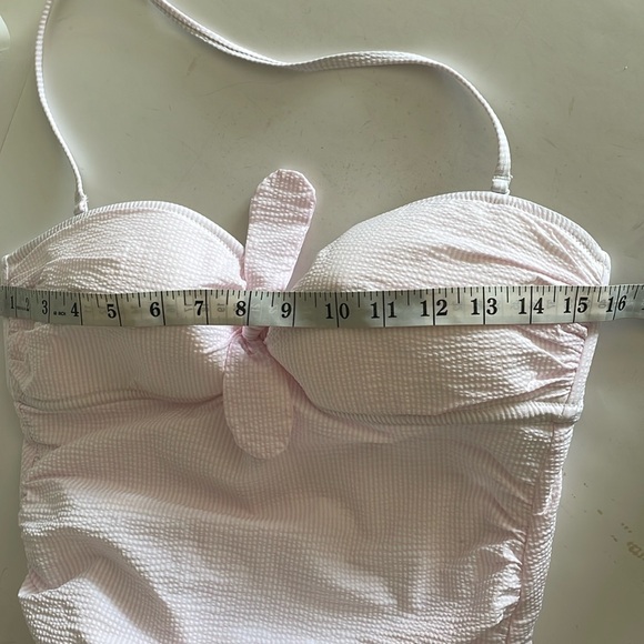 J. Crew Light Pink Bow Halter Neck Seersucker one piece swimsuit size M - Picture 9 of 9